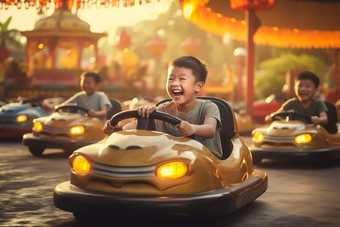 开碰碰车兴奋的儿童笑容欢乐