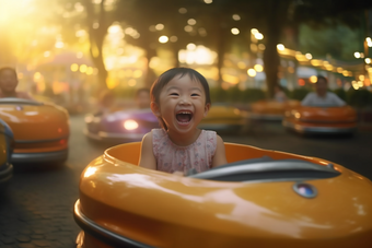 开碰碰车兴奋的儿童幸福欢乐