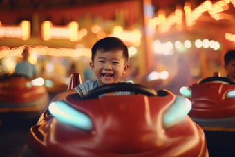开碰碰车兴奋的儿童笑容游乐园
