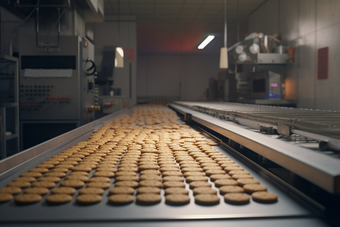 饼干工厂传送带流水线生产室内