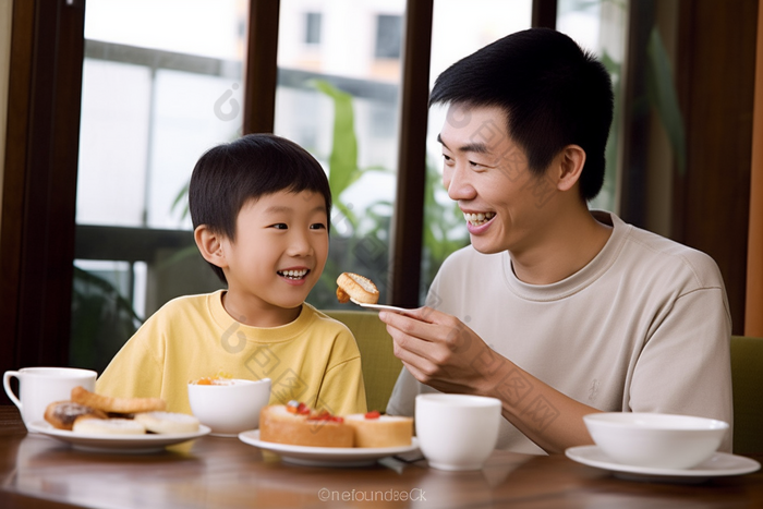 父子共进早餐亲子家庭