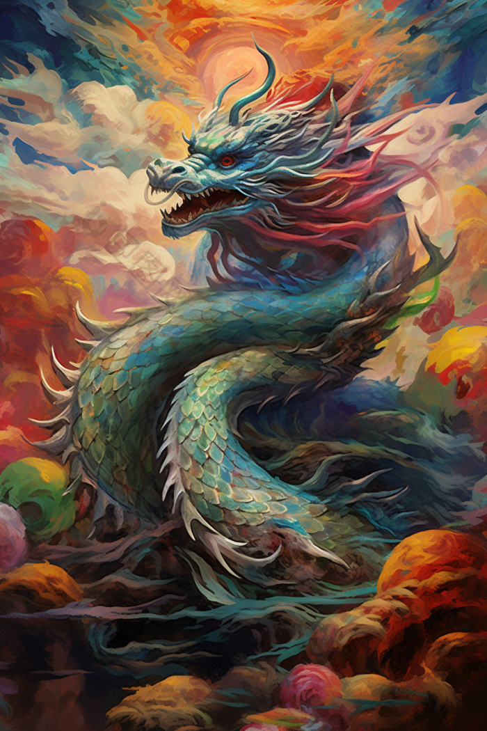 彩绘中国龙水墨画国风高清图片下载-包图网