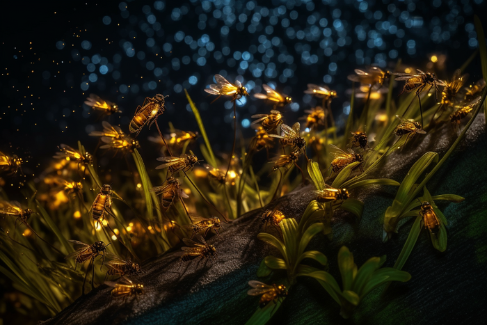 夜晚唯美梦幻萤火虫发光场景