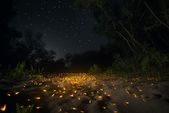 夜晚唯美梦幻萤火虫氛围黑夜