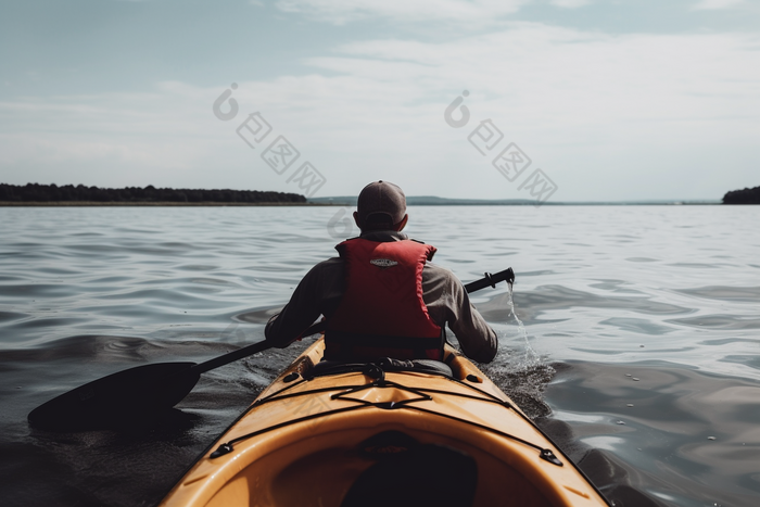 户外水上皮划艇运动湖水湖面