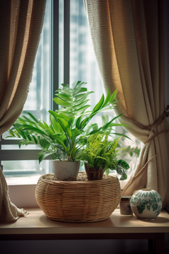 窗台上的绿色植物摄影图11
