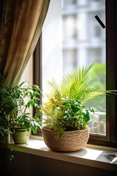 窗台上的绿色植物摄影图3