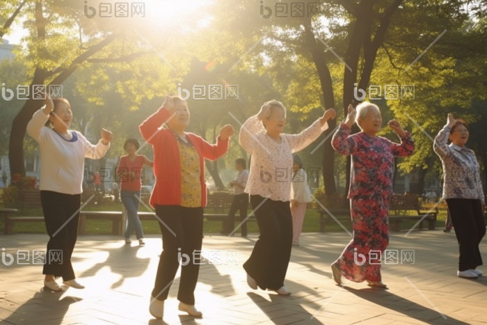 老年人公园广场舞跳舞保养图片-包图网