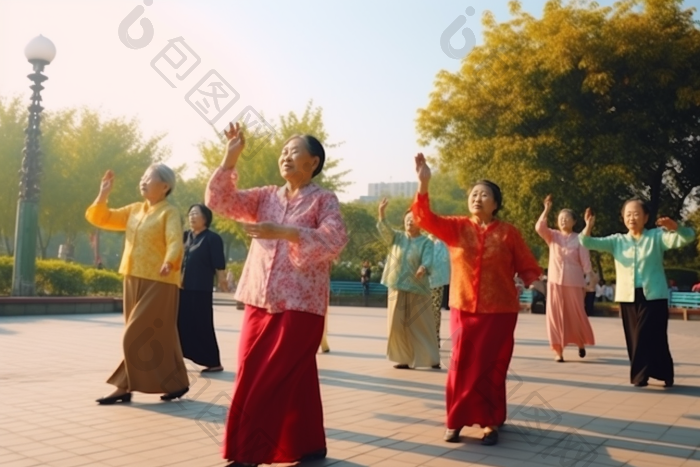 老年人公园广场舞舞蹈锻炼图片-包图网