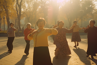 老年人公园广场舞跳舞运动