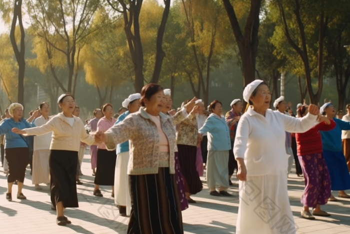老年人公园广场舞舞蹈运动图片-包图网