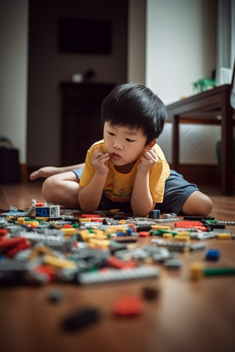 玩积木的小男孩小孩子