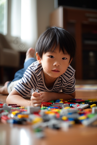 玩积木的小男孩玩具动脑