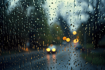 车窗上的雨滴雨天玻璃