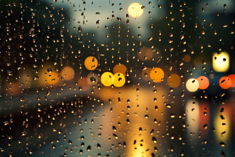 车窗上的雨滴雨天虚化
