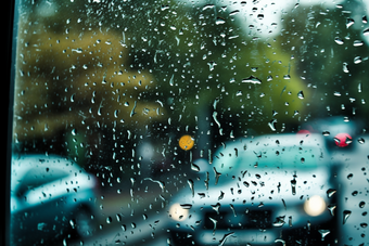 车窗上的雨滴雨天光晕