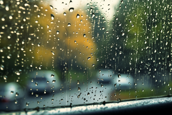 车窗上的雨滴恶劣天气下雨
