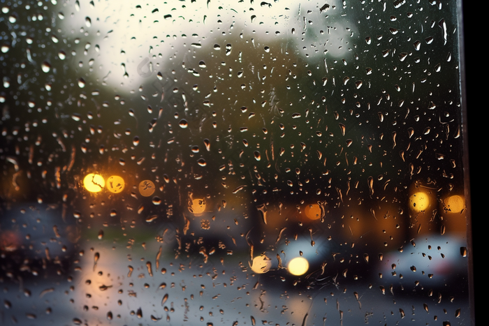 车窗上的雨滴车道光晕