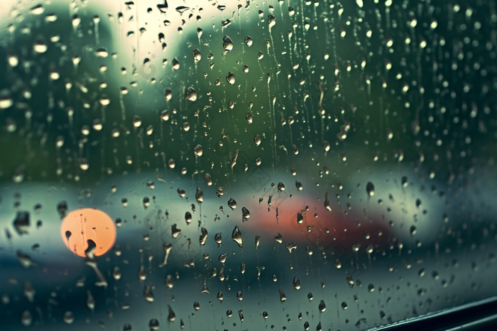 车窗上的雨滴道路雨天