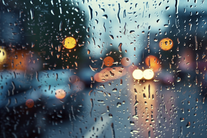 车窗上的雨滴道路大光圈