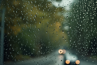 车窗上的雨滴恶劣天气潮湿