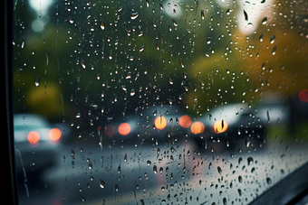 车窗上的雨滴<strong>阴天</strong>光晕