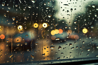 车窗上的雨滴车道虚化