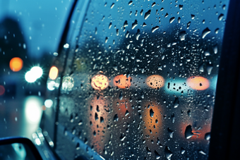 车窗上的雨滴道路阴天