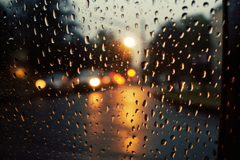 车窗上的雨滴雨天恶劣天气