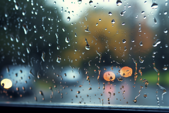 车窗上的雨滴恶劣天气虚化