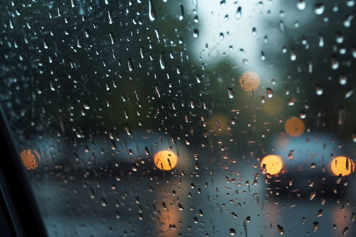 车窗上的雨滴车道阴天