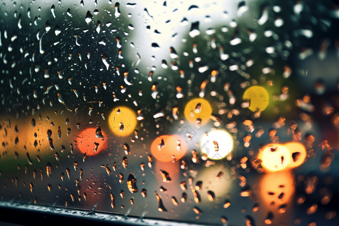 车窗上的雨滴恶劣天气阴天