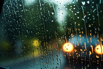 车窗上的雨滴车道潮湿