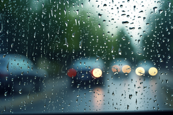 车窗上的雨滴车道恶劣天气