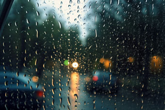车窗上的雨滴恶劣天气水滴