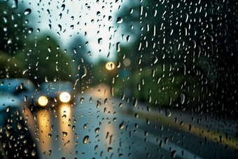 车窗上的雨滴恶劣天气光晕