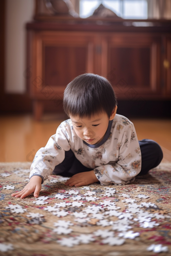 玩拼图的小男孩小<strong>益智</strong>