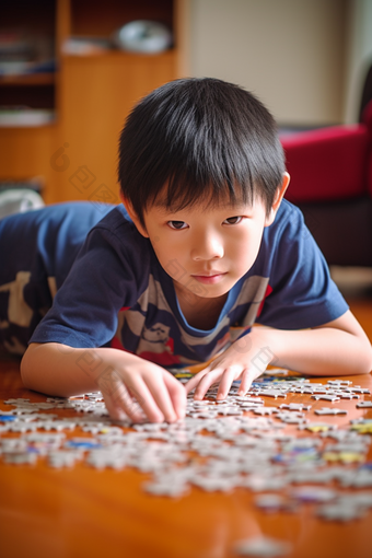 玩拼图的小男孩<strong>玩具</strong>专注