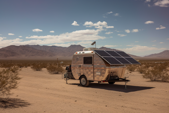 装有太阳能的房车沙漠户外场景
