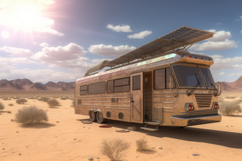 装有太阳能的房车沙漠平台