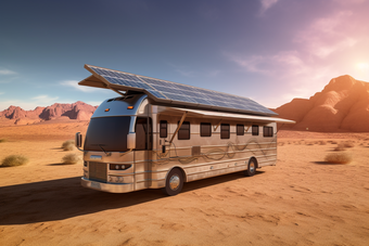 装有太阳能的房车沙漠旅游