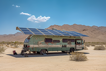 装有太阳能的房车沙漠户外