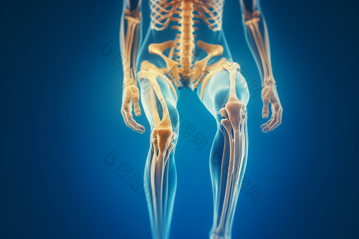 人体骨骼透视图受伤的膝盖X光图