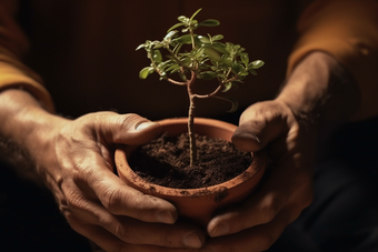 种植盆栽手部特写绿色清新