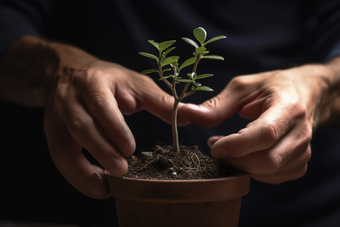 种植盆栽手部特写清新局部