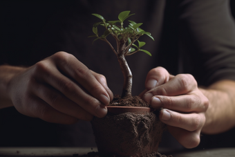 种植盆栽手部特写生机健康