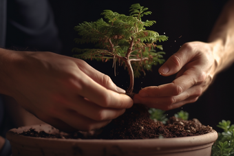 种植盆栽手部特写田园局部