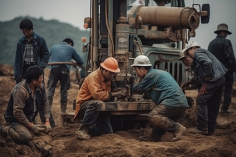 工地上的挖掘工人建设建筑