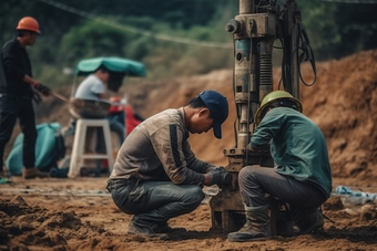 工地上的挖掘工人勘探建筑