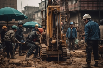 工地上的挖掘工人建设勘察